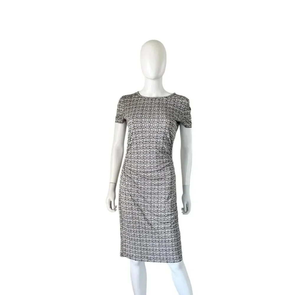 Tory Burch Silk Myrtle Ruched Sheath Dress Black Purple Beige Print Size‎ Small
